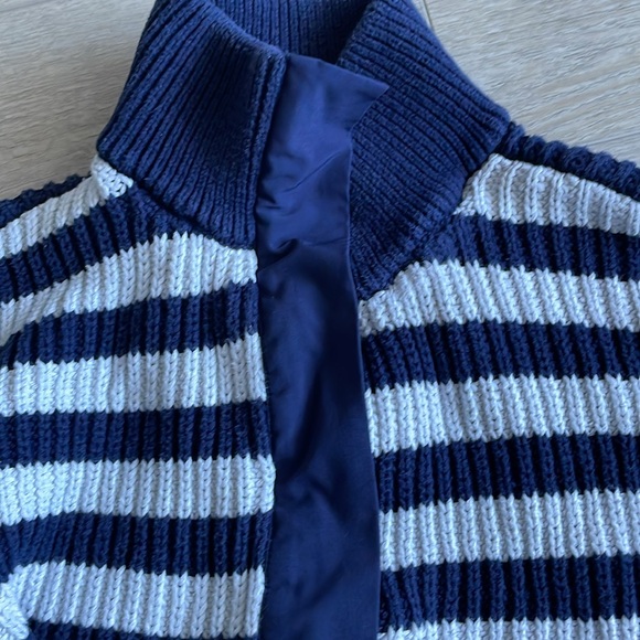 Outerknown Nautical Blue and White Zip Up Organic Cotton Sweater - Picture 4 of 7